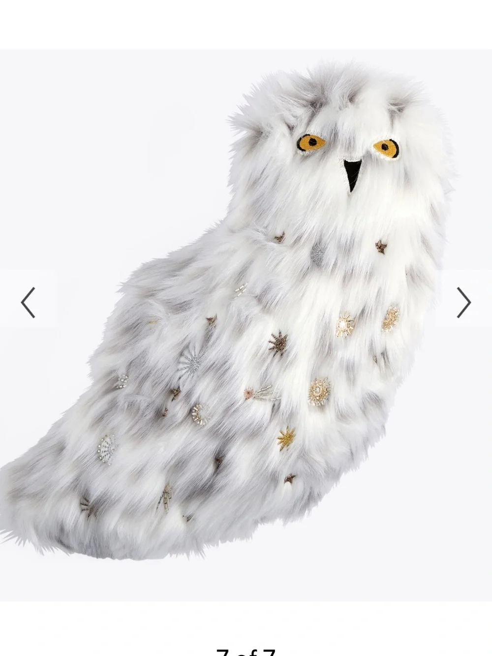 Pottery Barn Teen Hedwig White Faux Fur Owl Pillow with Gold Star Accents